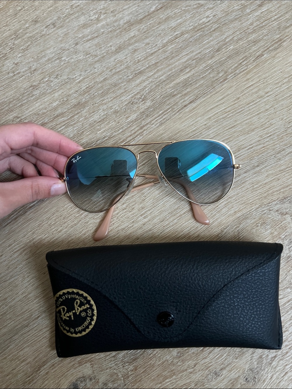 Ray-Ban Gold Frame Blue Gradient Aviator Sunglasses